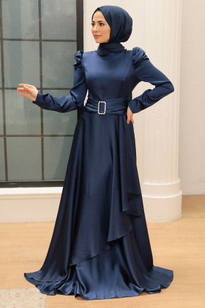 Neva Style - Navy Blue Turkish Hijab Prom Dress 3401L - 1