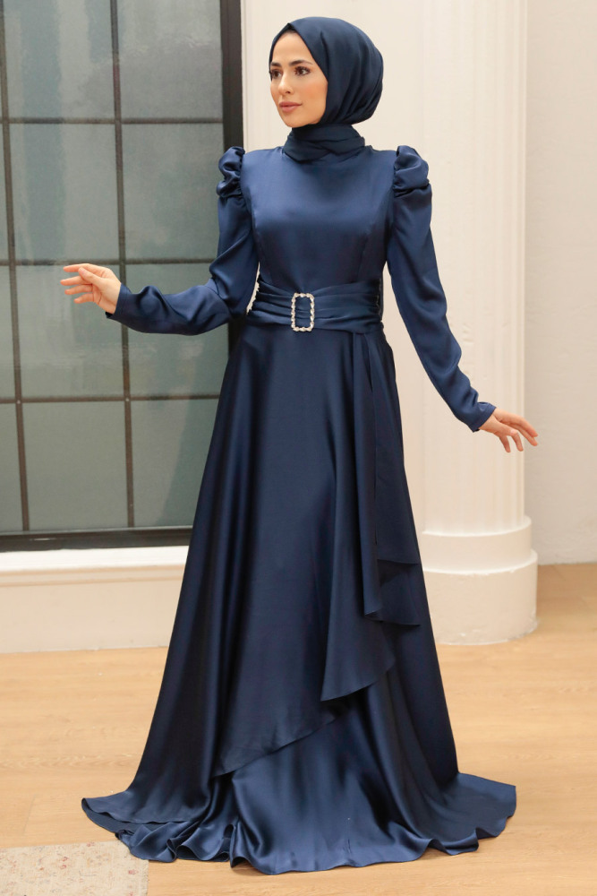 Neva Style - Navy Blue Turkish Hijab Prom Dress 3401L - 2