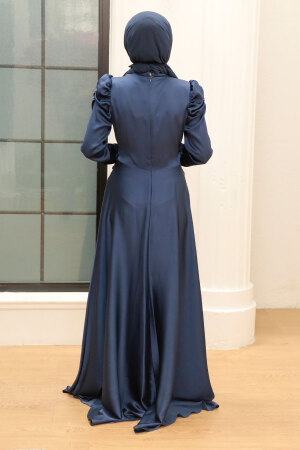 Neva Style - Navy Blue Turkish Hijab Prom Dress 3401L - 3