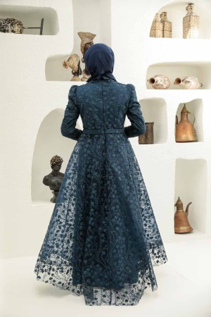Neva Style - Navy Blue Turkish Hijab Wedding Dress 22510L - 2