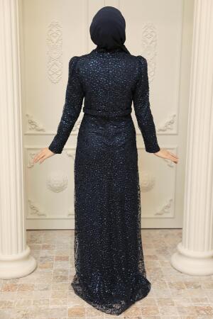 Neva Style - Navy Blue Turkish Modest Evening Gown 2287L - 4