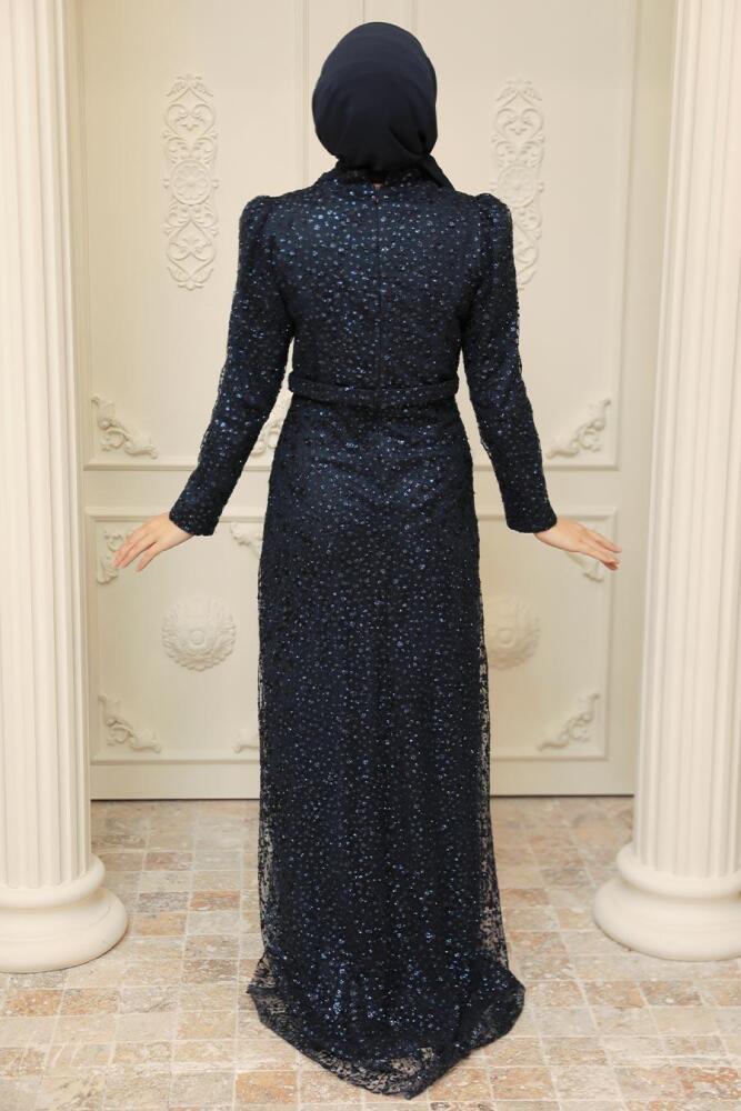 Neva Style - Navy Blue Turkish Modest Evening Gown 2287L - 4