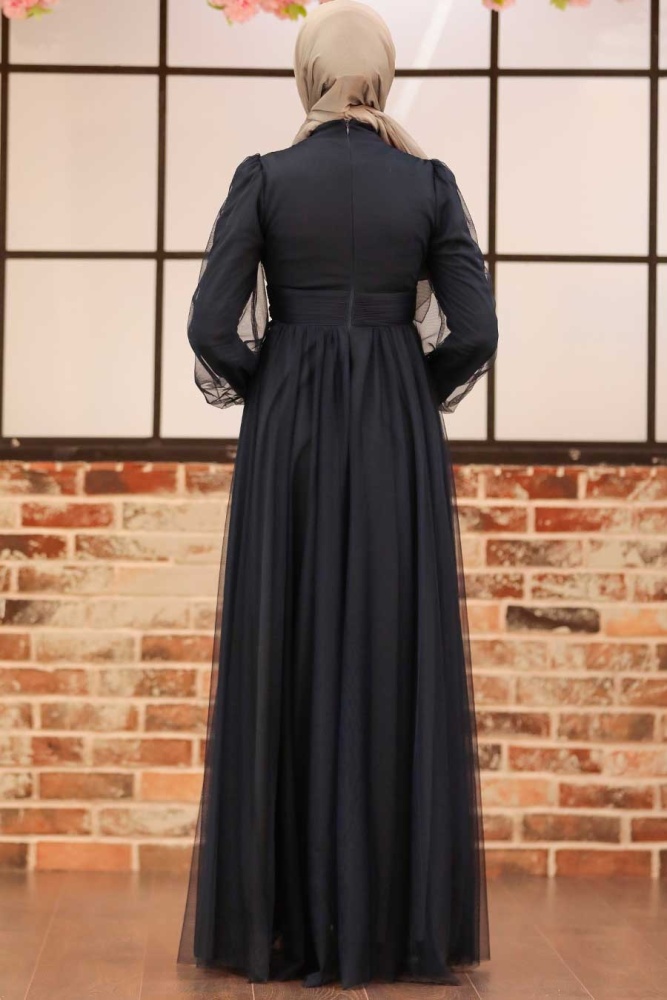 Neva Style - Navy Blue Turkish Modest Wedding Dress 22070L - 5