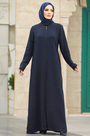 Navy Blue Women Turkish Abaya 10081L - 3