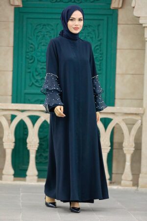 Navy Blue Women Turkish Abaya 376900L - 2