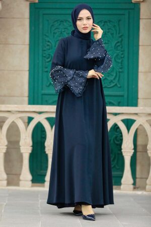 Navy Blue Women Turkish Abaya 376900L - 3