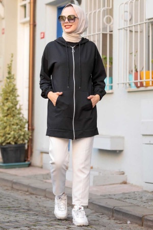 Neva Style -Noire Casquette Hijab Zippée 3674S - 1