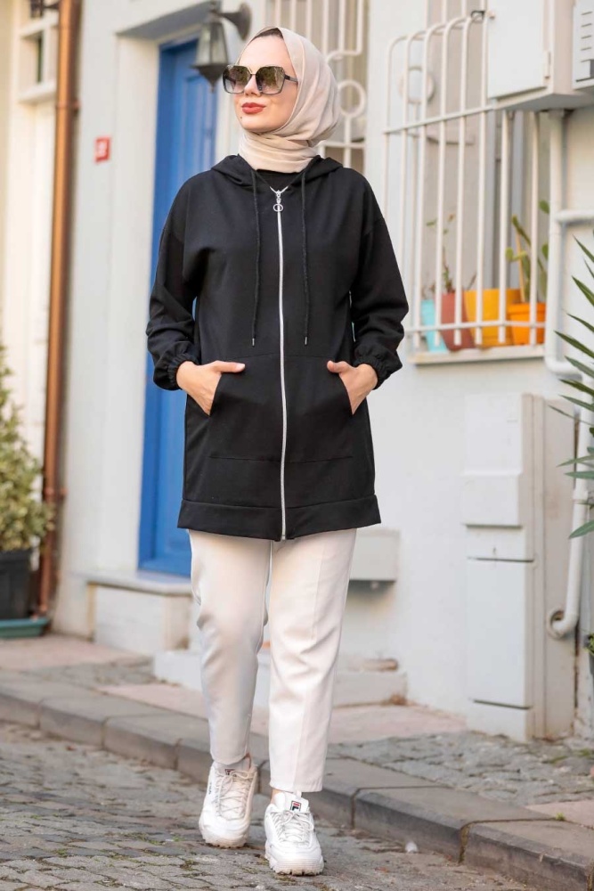 Neva Style -Noire Casquette Hijab Zippée 3674S - 2