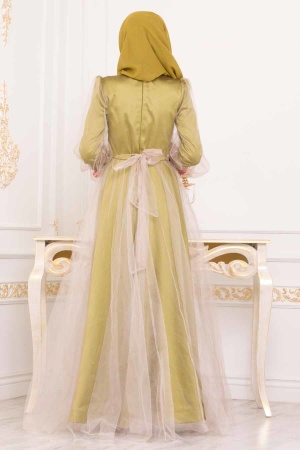 Neva Style - Oil Green Hijab Prom Dress 3946YY - 2