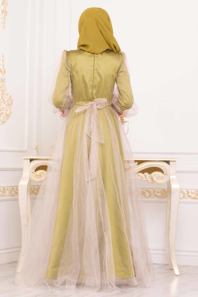 Neva Style - Oil Green Hijab Prom Dress 3946YY - 2