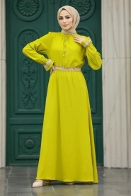 Neva Style - Oil Green Hijab Maxi Dress 5852YY - Thumbnail