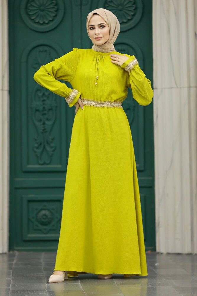 Oil Green Hijab Maxi Dress 5852YY - 1