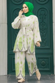 Neva Style - Oil Green Islamic Clothing Dual Suit 3212YY - Thumbnail