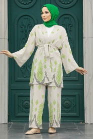 Neva Style - Oil Green Islamic Clothing Dual Suit 3212YY - Thumbnail