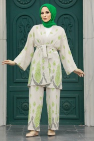 Neva Style - Oil Green Islamic Clothing Dual Suit 3212YY - Thumbnail