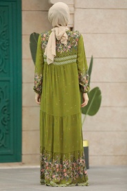 Neva Style - Oil Green Long Dress for Muslim Ladies 50095YY - Thumbnail