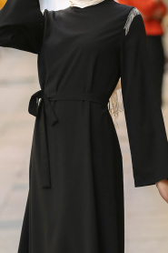 Neva Style - Omuz Detaylı Siyah Tesettür Tunik 5086S - Thumbnail