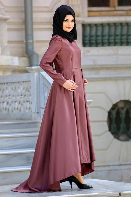 Neva Style - Omuzları Püsküllü Kahverengi Tesettür Abiye Elbise 3543KH