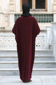 Neva Style - Önü Boncuk Detaylı Bordo Tesettür Elbise 208BR - Thumbnail
