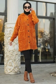 Neva Style - Orange Hijab Coat 60701T - Thumbnail