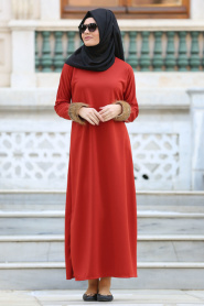 Neva Style - Orange Hijab Dress 22210T - Thumbnail
