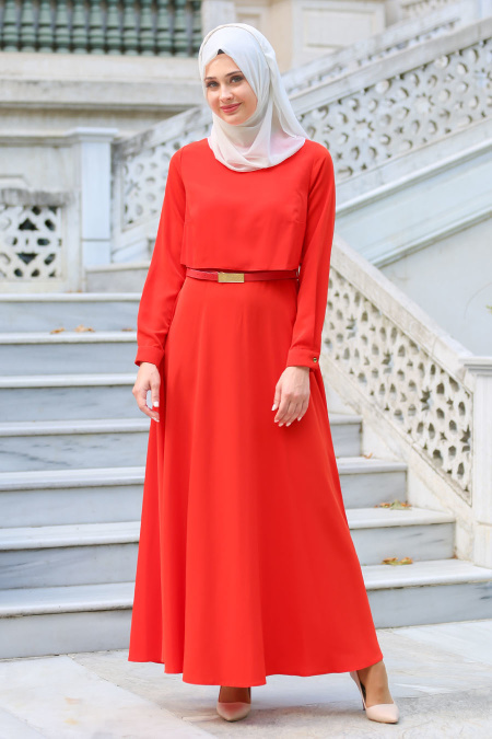 Neva Style -Orange Hijab Dress 4023T