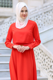Neva Style -Orange Hijab Dress 4023T - Thumbnail