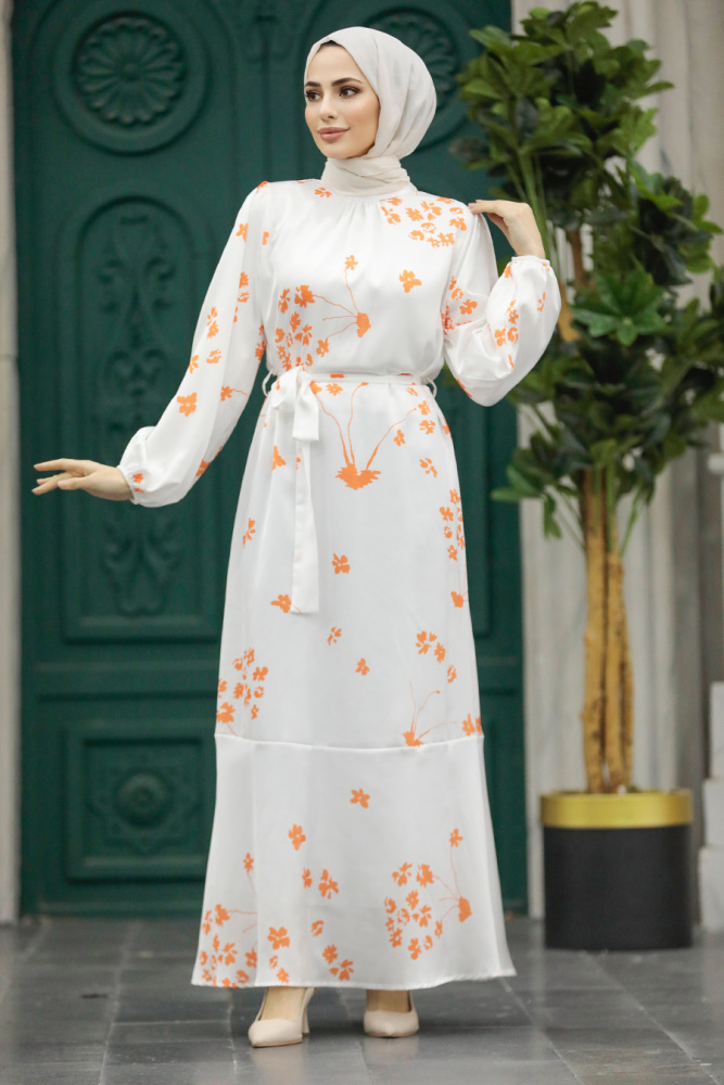 Neva Style - Orange Hijab Dress 5901T - 2