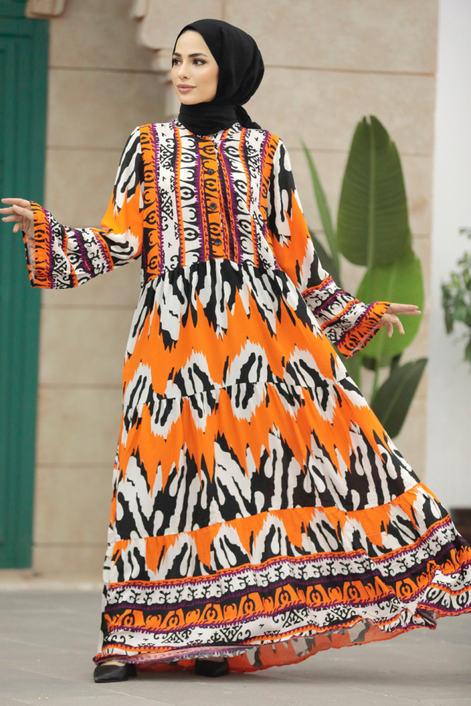 Orange Hijab Turkish Dress 5037T - 1