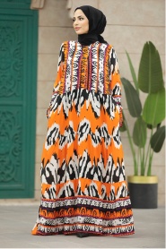 Neva Style - Orange Hijab Turkish Dress 5037T - Thumbnail