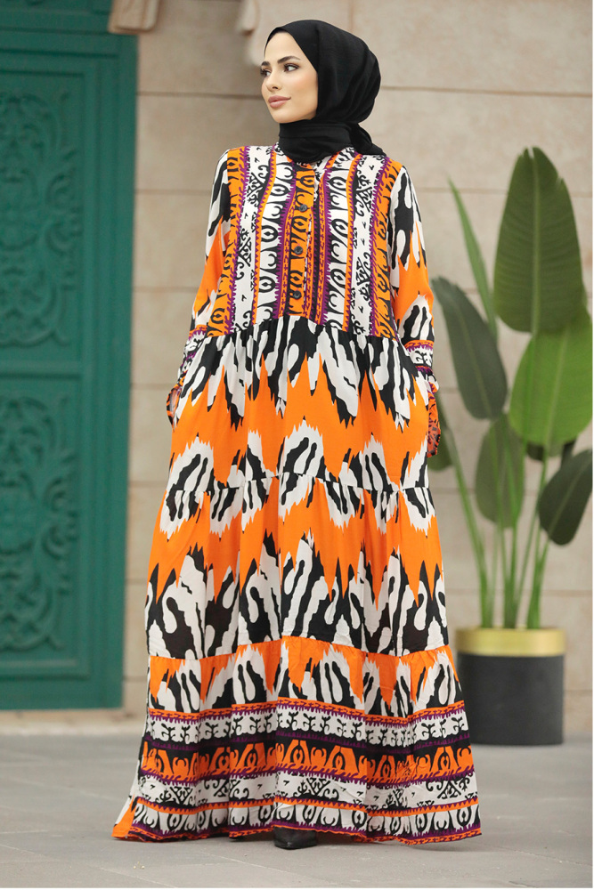 Orange Hijab Turkish Dress 5037T - 2