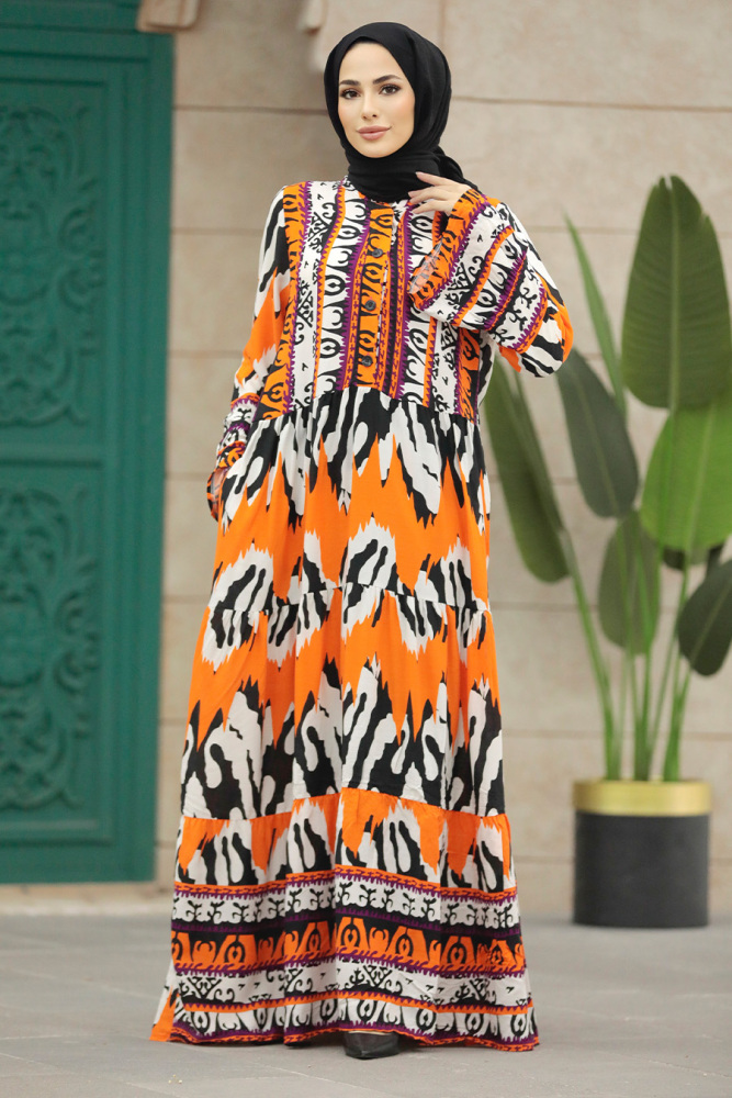Orange Hijab Turkish Dress 5037T - 3