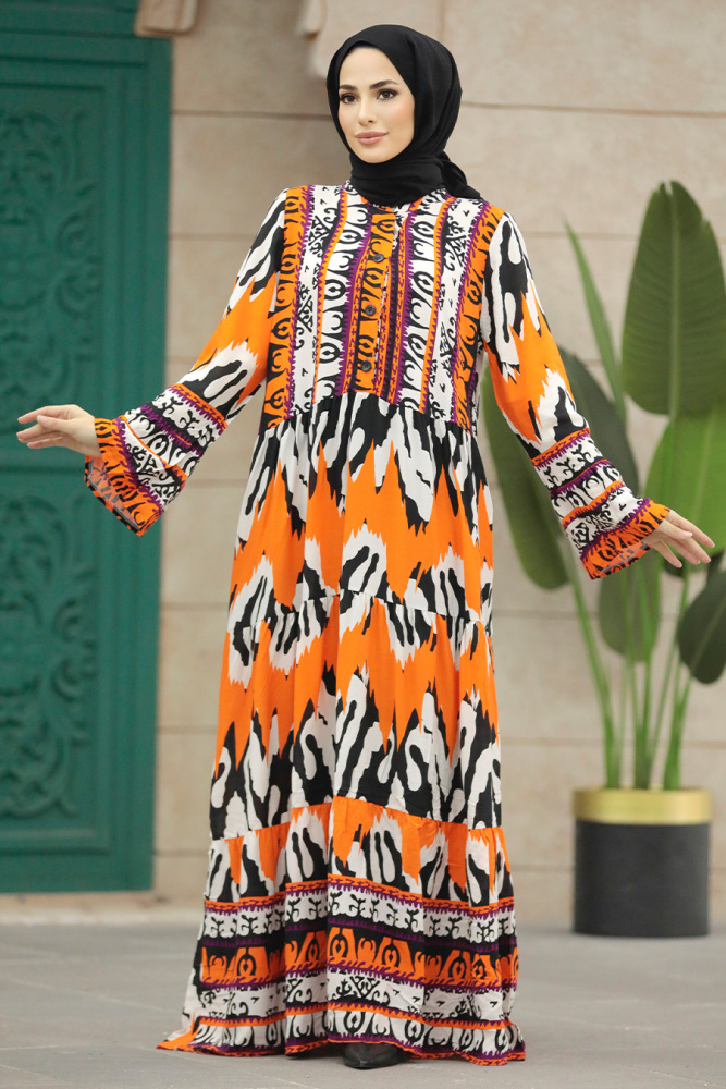 Orange Hijab Turkish Dress 5037T - 4