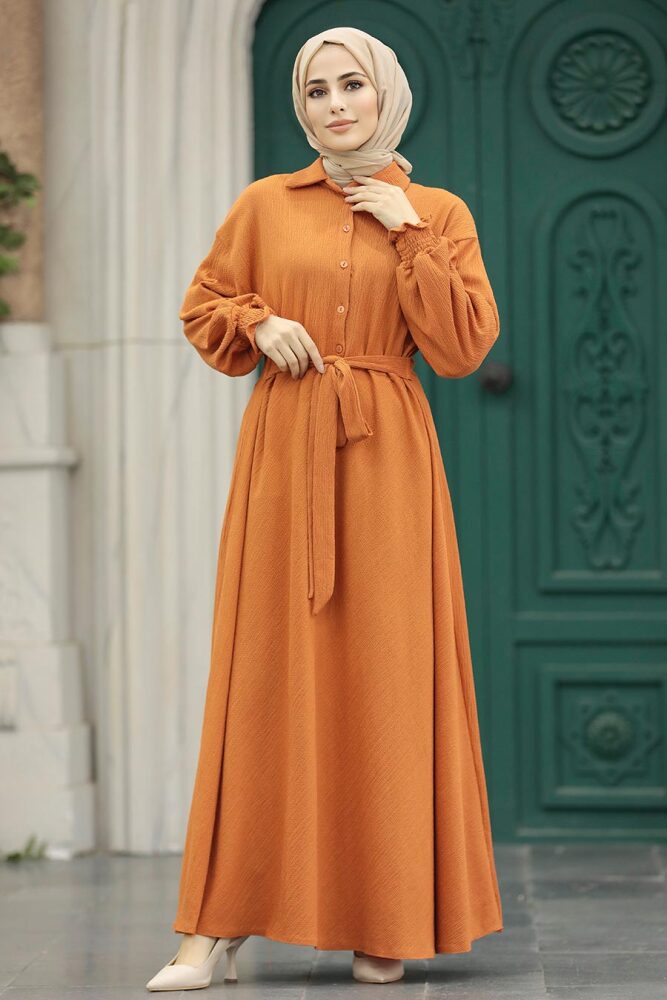 Orange Muslim Long Dress Style 5858T - 2
