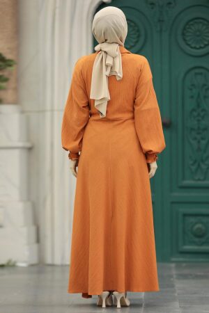Orange Muslim Long Dress Style 5858T - 4