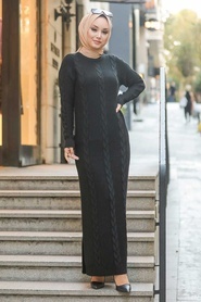 Neva Style - Örgü Desenli Siyah Triko Elbise 5083S - Thumbnail