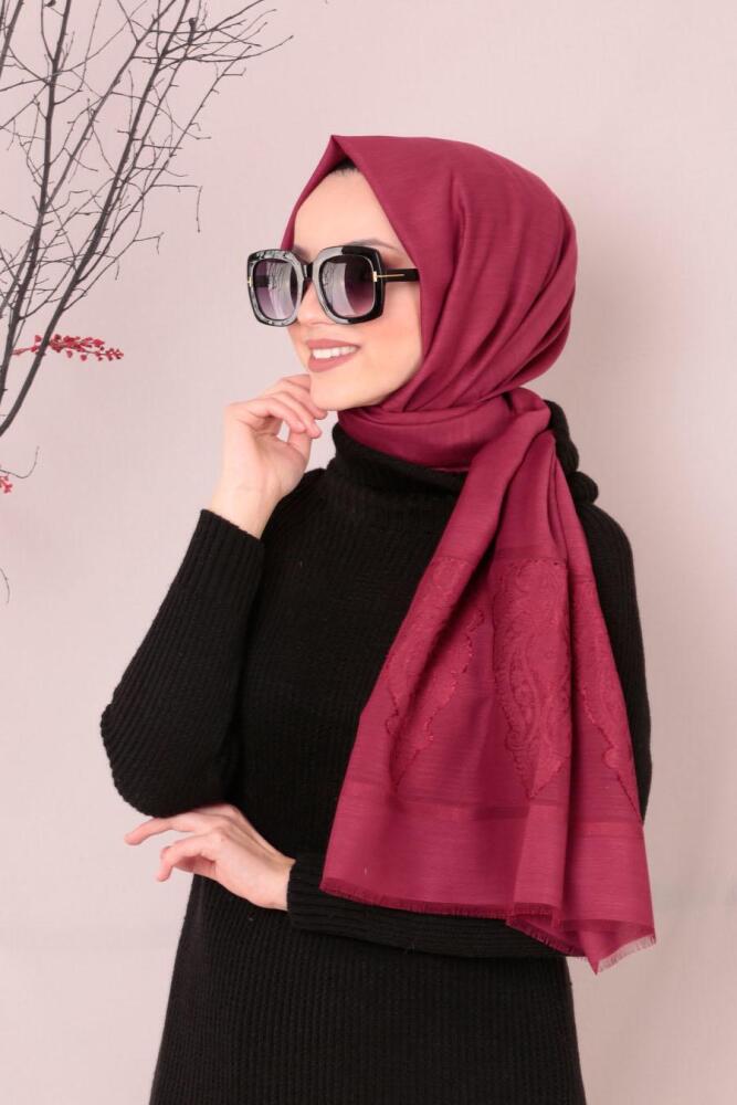 Neva Style - Pamuklu Desenli Bordo Şal 7481BR - 1