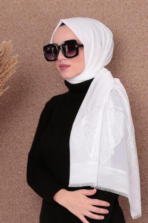 Neva Style - Pamuklu Desenli Ekru Şal 7481E - 1