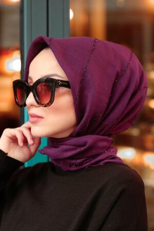 Neva Style - Pamuklu Mor Eşarp 7474MOR - 1
