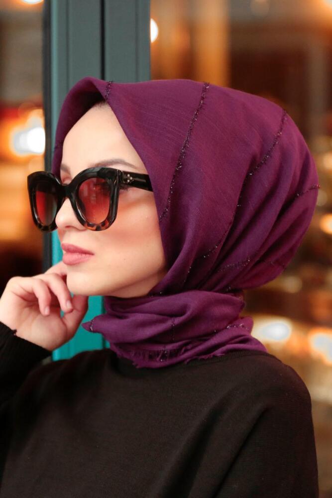 Neva Style - Pamuklu Mor Eşarp 7474MOR - 1