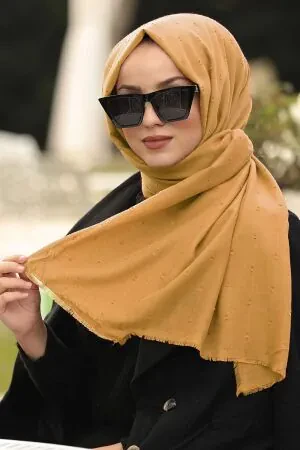  Pamuklu Ponpon Hardal Şal 7470HR - 1