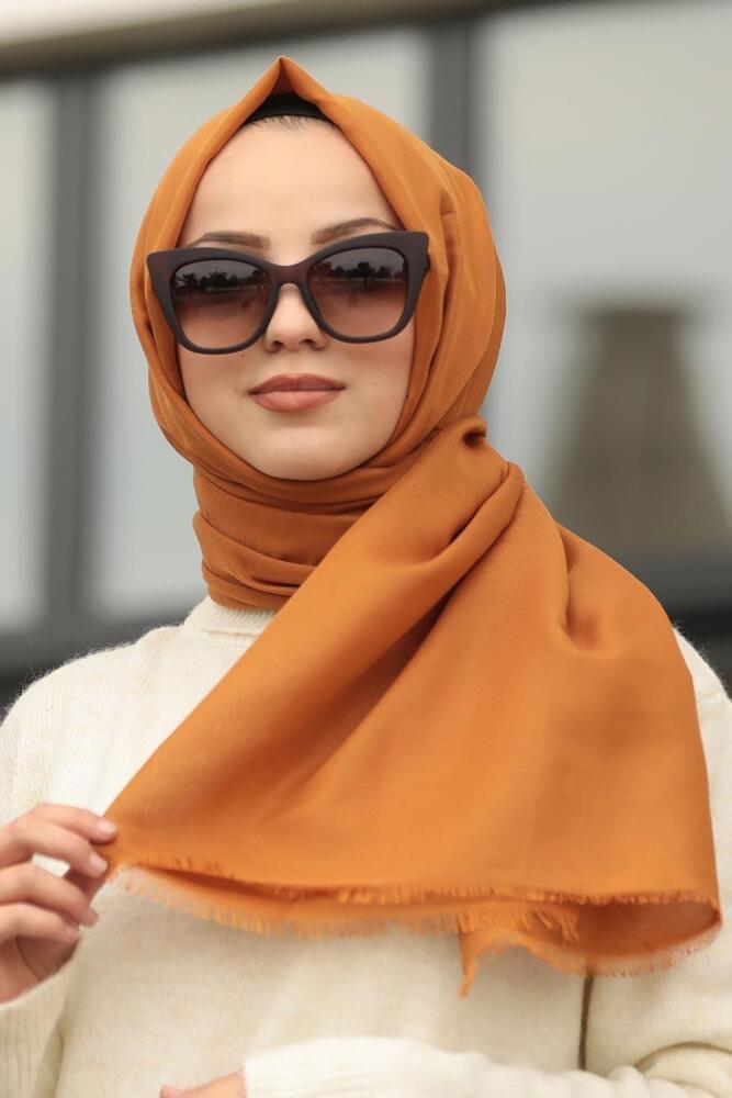 Neva Style - Pamuklu Saçaklı Hardal Şal 7461HR - 1