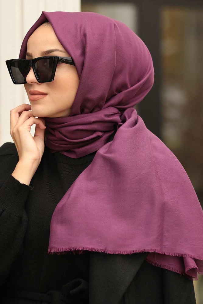 Neva Style - Pamuklu Saçaklı Mürdüm Şal 7461MU - 1
