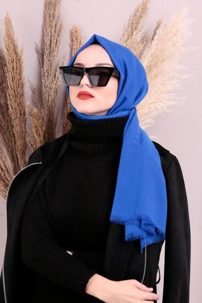 Neva Style - Pamuklu Saçaklı Sax Mavisi Şal 7461SX - 1