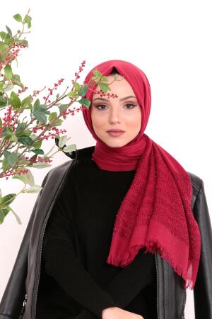 Neva Style - Pamuklu Sim Şeritli Bordo Şal 7478BR - 1