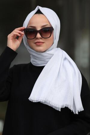 Neva Style - Pamuklu Simli Beyaz Şal 7483B - 1