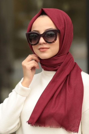 Neva Style - Pamuklu Simli Bordo Şal 7483BR - 1