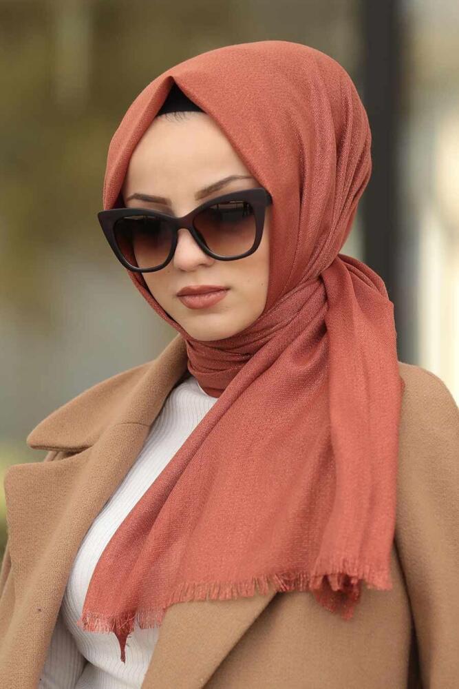 Neva Style - Pamuklu Simli Kiremit Şal 7483KRMT - 1
