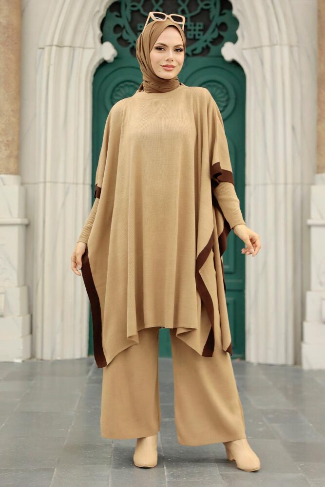 Neva Style - Pançolu Bisküvi Tesettür Triko Üçlü Takım 33850BS - 2