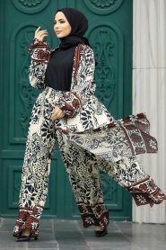 Neva Style - Patterned Black Hijab For Women Dual Suit 50047S - Thumbnail